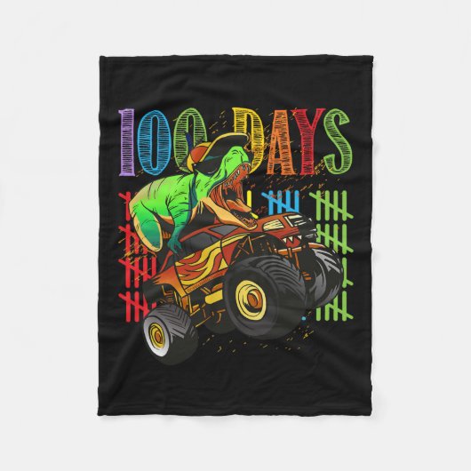 Dinosaurus rijden op een monstertruck 100 dagen va fleece deken (Voorkant)