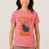 Dinosaurus rijdend in de achterste monstertruck op Tri-Blend shirt (Voorkant)