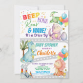 Dinosaurus rijdt door Baby shower Kaart (Voorkant)