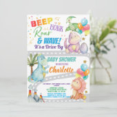 Dinosaurus rijdt door Baby shower Kaart (Staand voorkant)