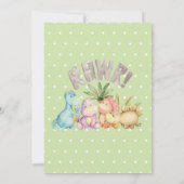 Dinosaurus rijdt door Baby shower Kaart (Achterkant)