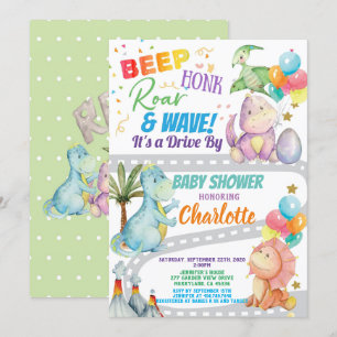 Dinosaurus rijdt door Baby shower Kaart