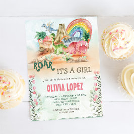 Dinosaurus Roar Baby shower Girl Party Kaart