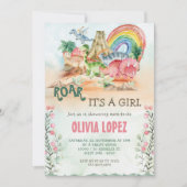 Dinosaurus Roar Baby shower Girl Party Kaart (Voorkant)