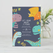 Dinosaurus Roar Boys Verjaardag Sinaasappel Kaart (Staand voorkant)