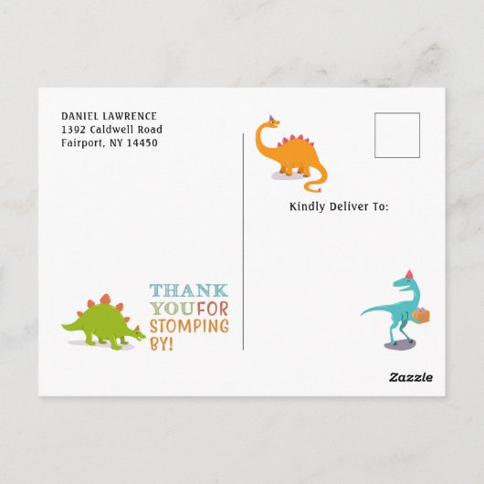 Dinosaurus Roar Chalkboard Verjaardag Foto Dank u Briefkaart (Achterkant)
