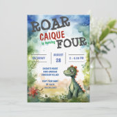 Dinosaurus Roar wordt Vier Jongens 4e Verjaardag Kaart (Staand voorkant)