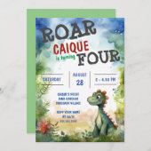 Dinosaurus Roar wordt Vier Jongens 4e Verjaardag Kaart (Voorkant / Achterkant)