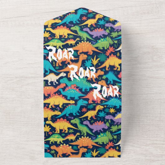 dinosaurus roarsome party all in one uitnodiging (Buitenkant)