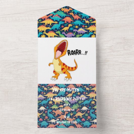 dinosaurus roarsome party all in one uitnodiging (Binnen)