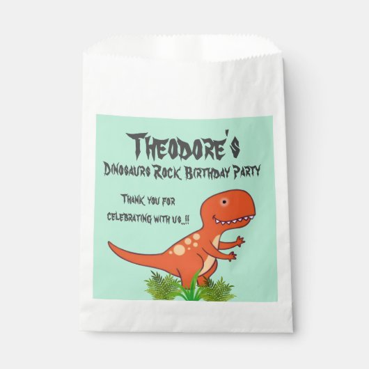 Dinosaurus Rock Verjaardagsfeest Bedankzakje (Voorkant)