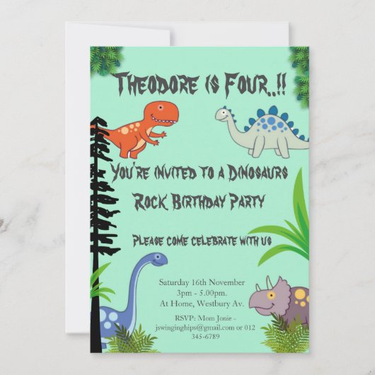 Dinosaurus Rock Verjaardagsfeest Kaart (Voorkant)