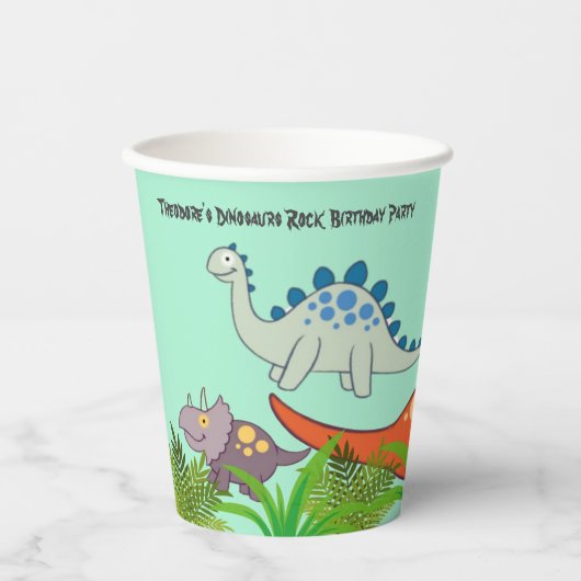 Dinosaurus Rock Verjaardagsfeest Papieren Bekers (Voorkant)