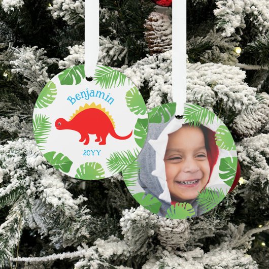 Dinosaurus Rode Stegosaurus Foto Keepsake Kerstmis Ornament
