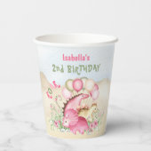 Dinosaurus Roze Pastel Schattige Bloemen Meisje Ve Papieren Bekers (Achterkant)