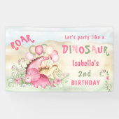 Dinosaurus Roze Pastel Schattige Bloemen Meisje Ve Spandoek (Horizontaal)