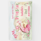 Dinosaurus Roze Pastel Schattige Bloemen Meisje Ve Spandoek (Verticaal)