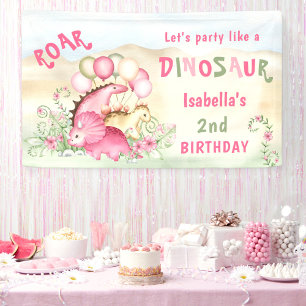 Dinosaurus Roze Pastel Schattige Bloemen Meisje Ve Spandoek