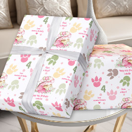 Dinosaurus Roze Pastel Schattige Meisje Verjaardag Cadeaupapier