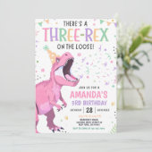 Dinosaurus Roze Verjaardag Uitnodiging Bewerkbaar  (Staand voorkant)