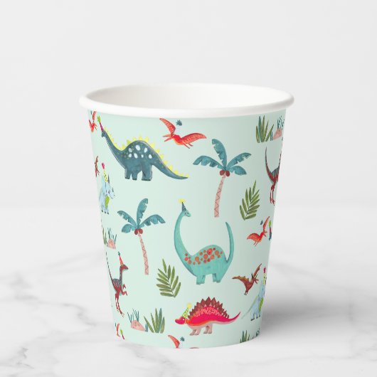 Dinosaurus Schattig blauw Kinder Papieren Bekers (Voorkant)