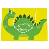 Dinosaurus Schattige 1e Verjaardag Gift Bag Groot Cadeauzakje (Voorkant)