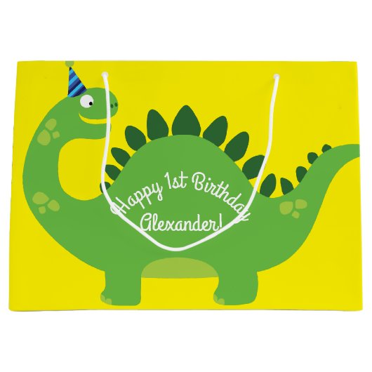 Dinosaurus Schattige 1e Verjaardag Gift Bag Groot Cadeauzakje (Voorkant)