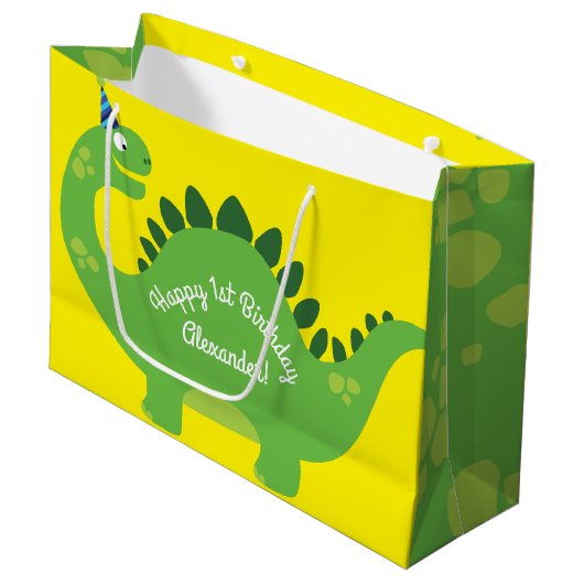 Dinosaurus Schattige 1e Verjaardag Gift Bag Groot Cadeauzakje (Voorkant Gekanteld)