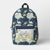 Dinosaurus Schattige Blauw Custom Name Boy Bedrukte Rugzak (Voorkant)