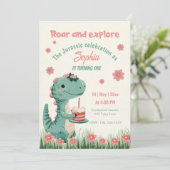 Dinosaurus Schattige Jurassic Funny Girl Eerste Ve Kaart (Staand voorkant)