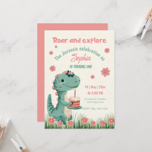 Dinosaurus Schattige Jurassic Funny Girl Eerste Ve Kaart