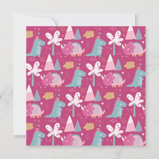 Dinosaurus schattige moderne roze verjaardagsfeest kaart (Achterkant)