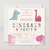 Dinosaurus schattige moderne roze verjaardagsfeest kaart (Voorkant)