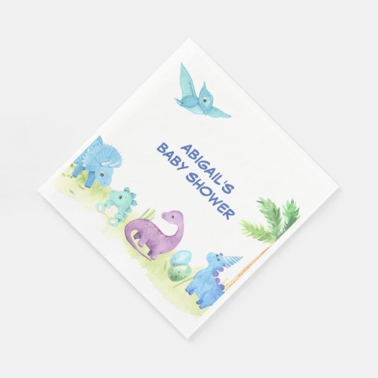 Dinosaurus Schattigee Waterverf Baby shower Partij Servet (Hoek)