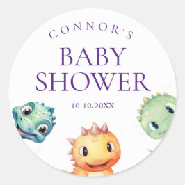 Dinosaurus Schattigee Waterverf Baby shower Ronde Sticker