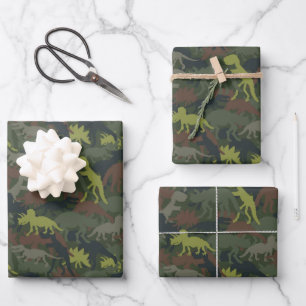 Dinosaurus Silhouet Camouflage Verjaardagscadeau Inpakpapier Vel