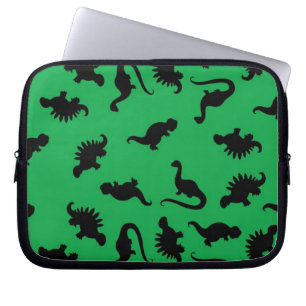 Dinosaurus Silhouetten op Groen Achtergrond Patroo Laptop Sleeve