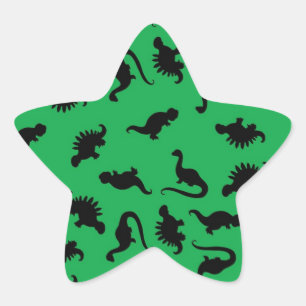 Dinosaurus Silhouetten op Groen Achtergrond Patroo Ster Sticker