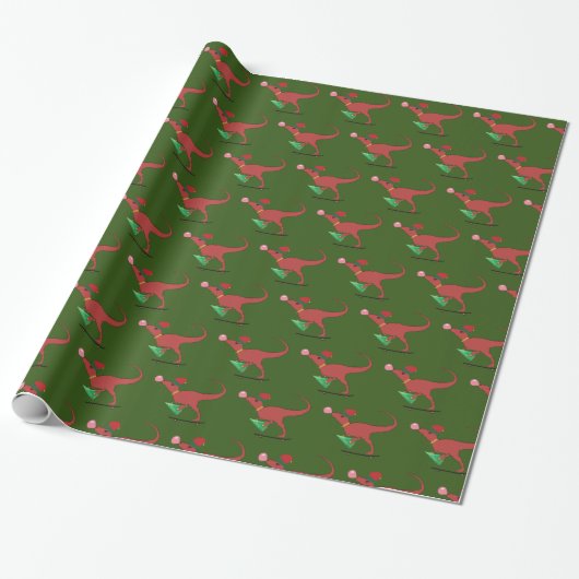 Dinosaurus Skater Kerstman Hoed Cadeaupapier (Uitgerold)