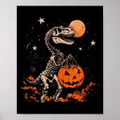 Dinosaurus Skelet Enge Pompoen Maan Halloween Boy Poster (Voorkant)
