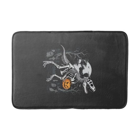 Dinosaurus Skelet Halloween Pompoen Begraafplaats Badmat (Voorkant)