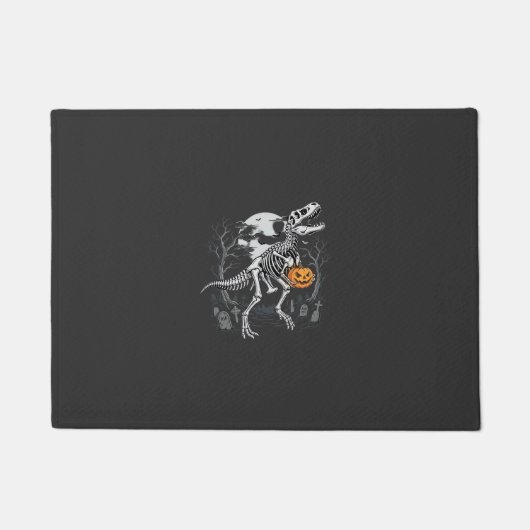 Dinosaurus Skelet Halloween Pompoen Begraafplaats Deurmat (Voorkant)