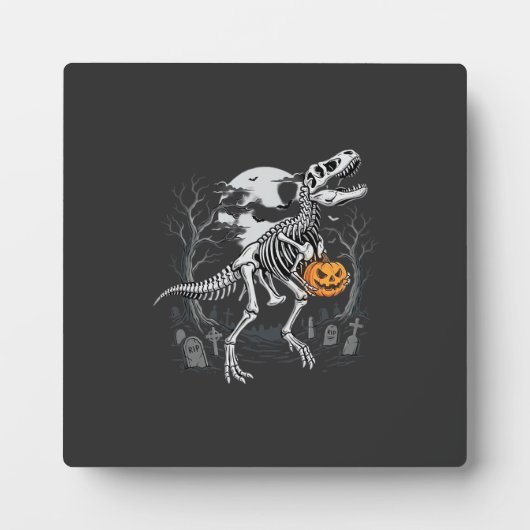 Dinosaurus Skelet Halloween Pompoen Begraafplaats  Fotoplaat (Voorkant)