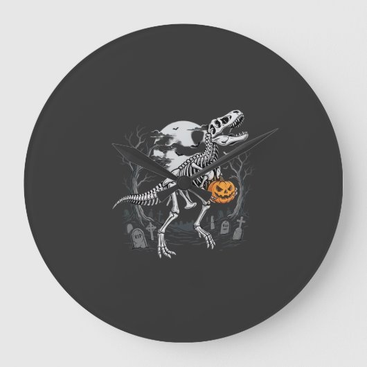 Dinosaurus Skelet Halloween Pompoen Begraafplaats Grote Klok (Voorkant)
