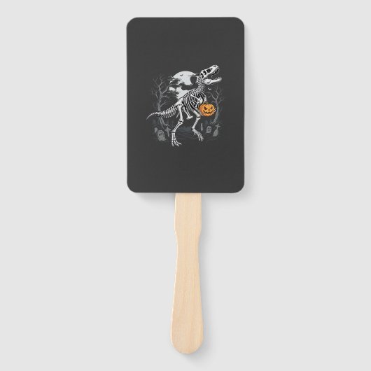 Dinosaurus Skelet Halloween Pompoen Begraafplaats Handwaaier (Voorkant)