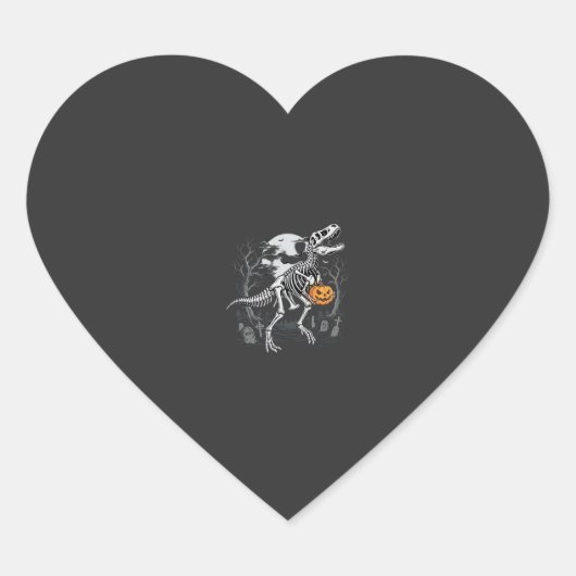 Dinosaurus Skelet Halloween Pompoen Begraafplaats Hart Sticker (Voorkant)
