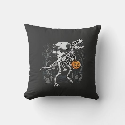 Dinosaurus Skelet Halloween Pompoen Begraafplaats Kussen (Voorkant)