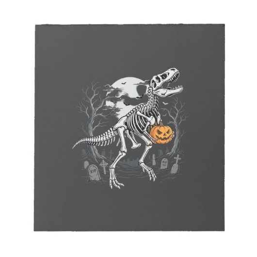 Dinosaurus Skelet Halloween Pompoen Begraafplaats Notitieblok (Voorkant)