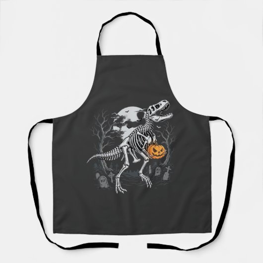Dinosaurus Skelet Halloween Pompoen Begraafplaats Schort (Voorkant)