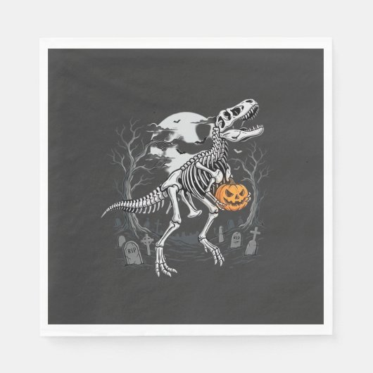 Dinosaurus Skelet Halloween Pompoen Begraafplaats Servet (Voorkant)